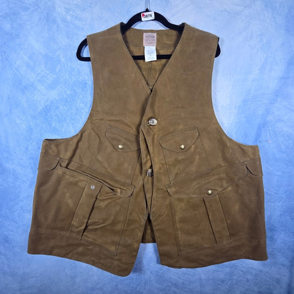 Filson Style 32 Tin Cloth Hunting Vest Mens XXL Tan Cotton Made in USA Vintage